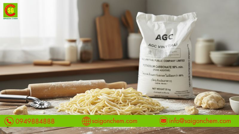 Kali Carbonate dạng bột trắng dùng trong sản xuất mì