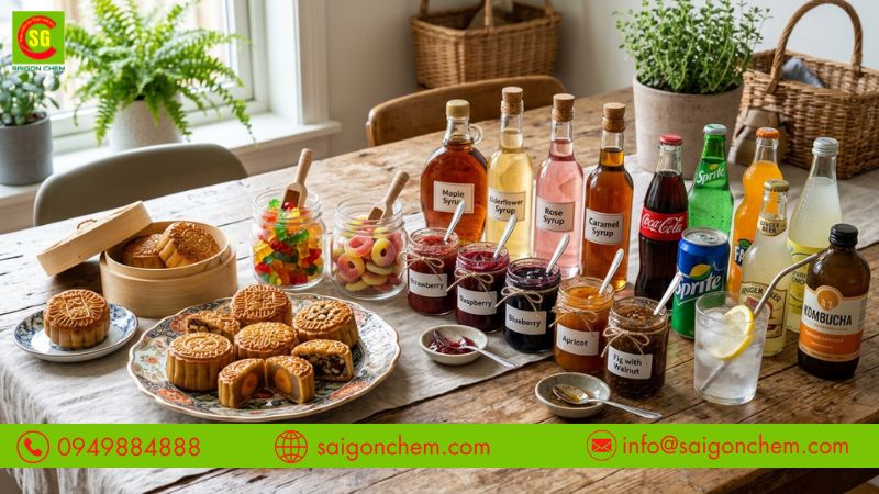 Màu đỏ gạch giúp bánh kẹo và nước uống bắt mắt hơn